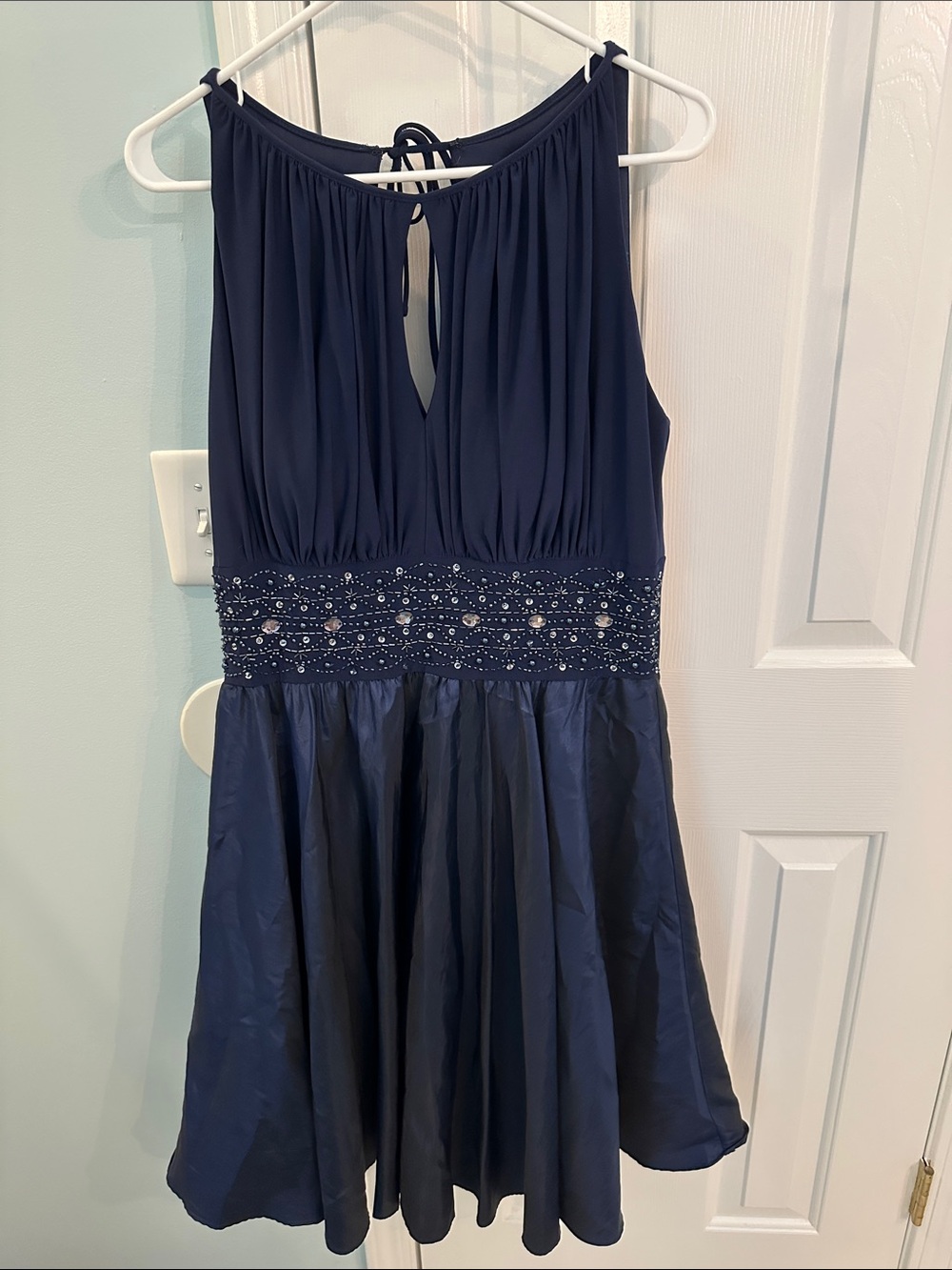 Jessica Howard Navy Beaded Waist Midi Dress